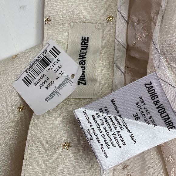 Zadig & Voltaire 36 Pist Jac Star Pants White Gold Star Pattern Trousers Career - Picture 8 of 9